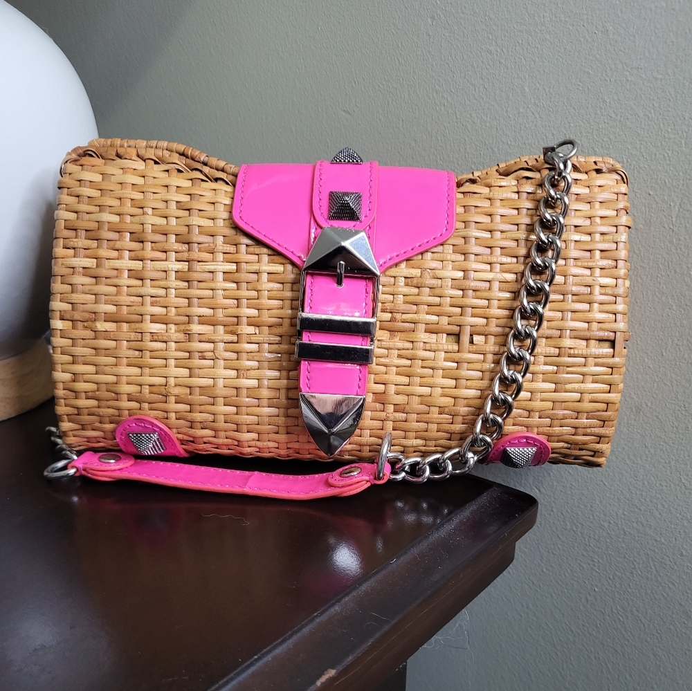 Rebecca Minkoff Woven Straw Studded Mini Shoulder Bag